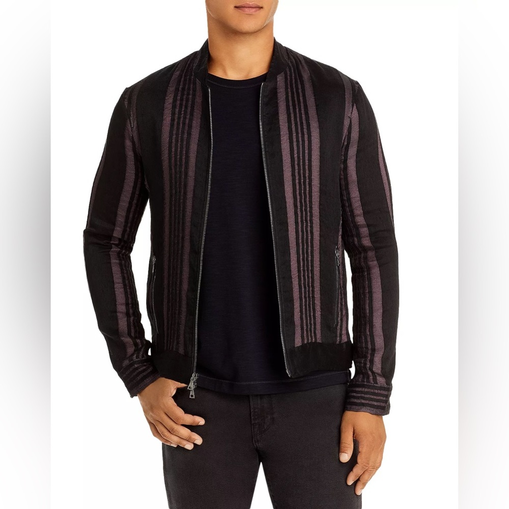 John Varvatos - Linen Blend Stripe Full Zip Racer Jacket in Purple Hale - EU 50